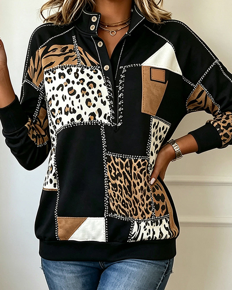 Sweatshirt Leopard Patchwork Ståkrage