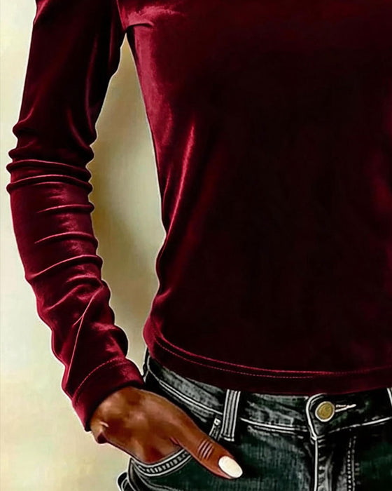 Topp Velour Off-Shoulder Lång Ärm