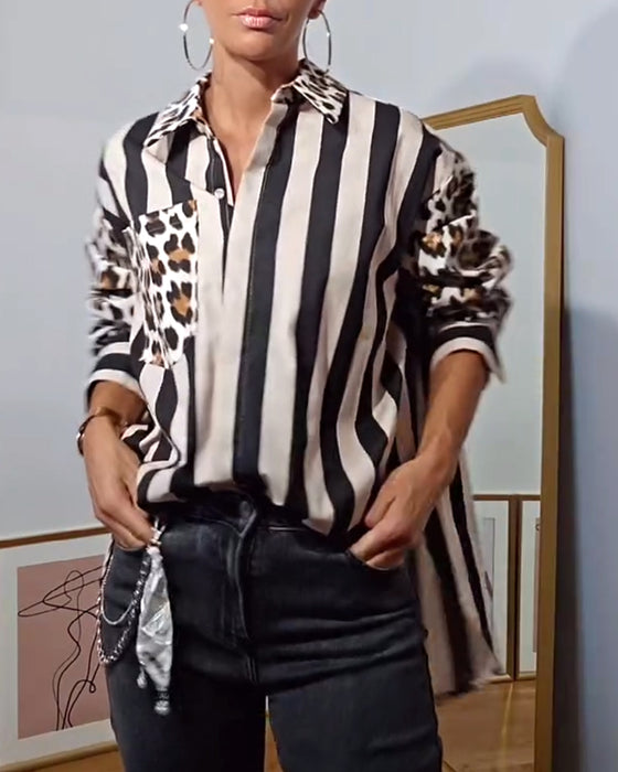 Mode blus med leopardrandigt tryck