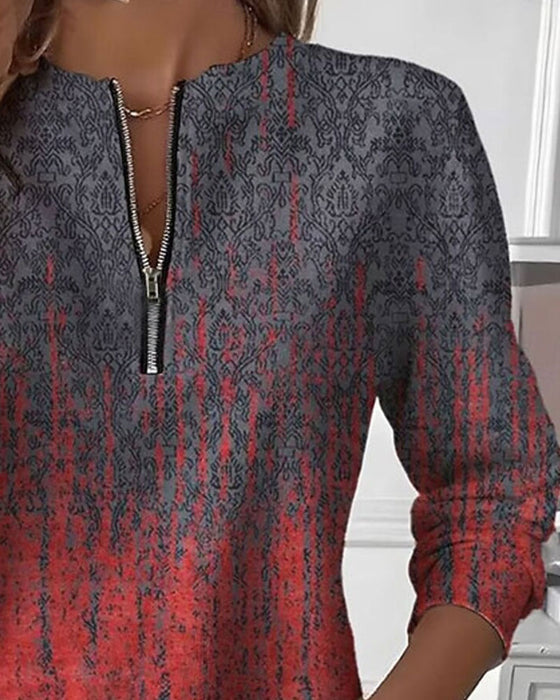 Sweatshirt Gradient Vintage Tryck Halv Dragkedja