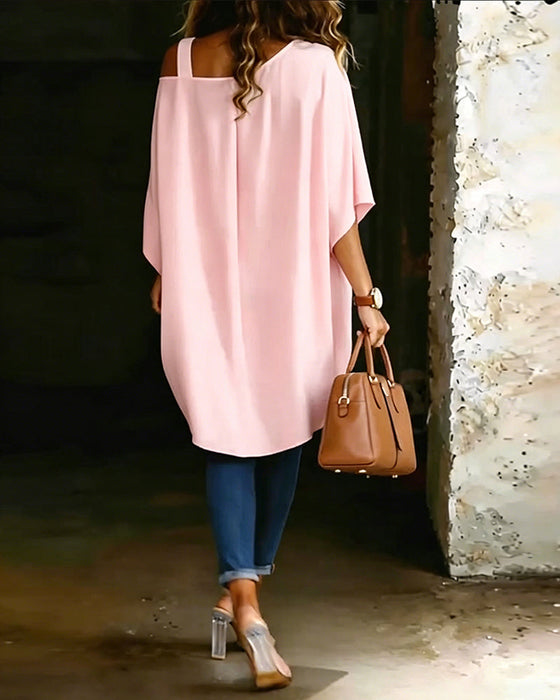Blus Asymmetrisk Cold Shoulder Enfärgad Avslappnad