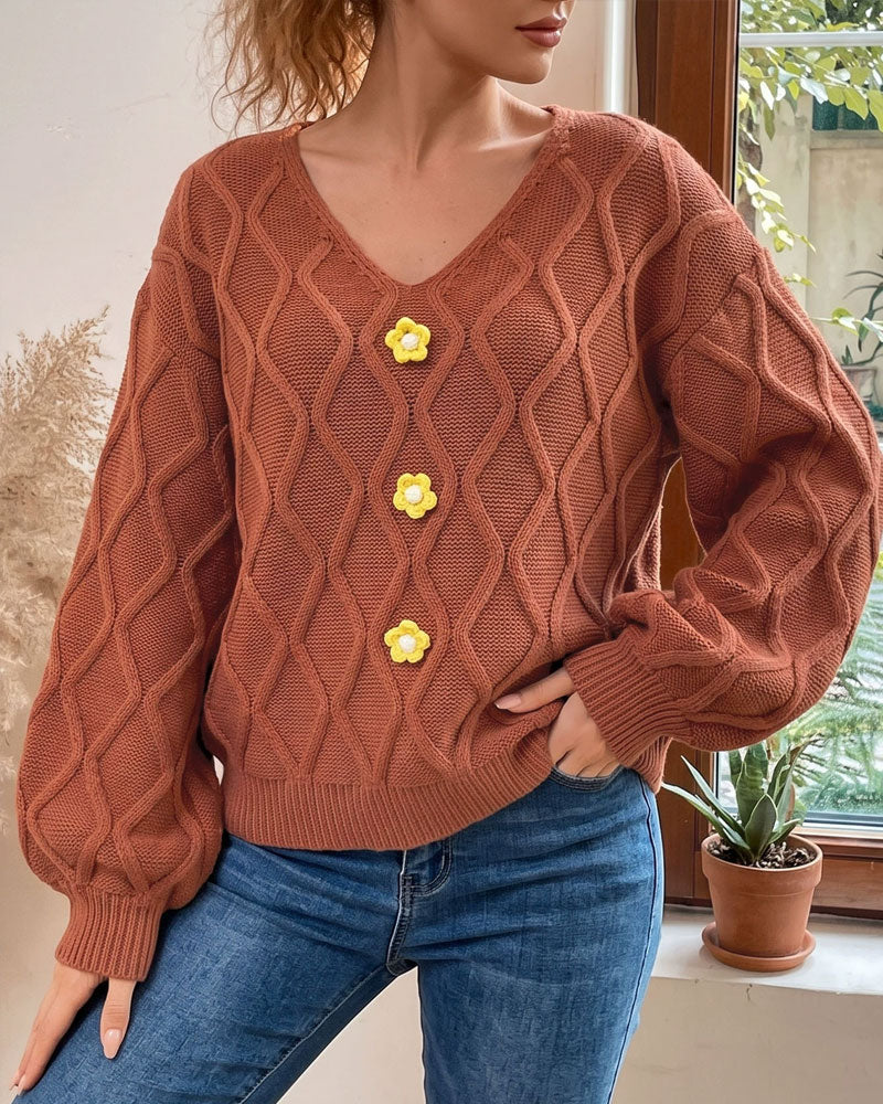 Pullover Lykta Ärm Argyle Mode Stickad