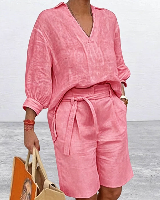 Set Solid Casual Shorts