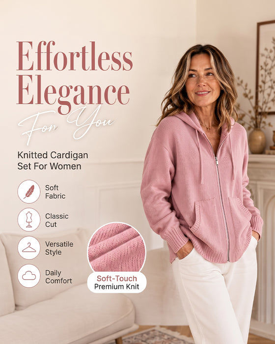 Cardigan Solid Huvförsedd Dragkedja