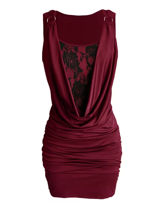 Klänning Drape Hals Spets Spagettiband Bodycon