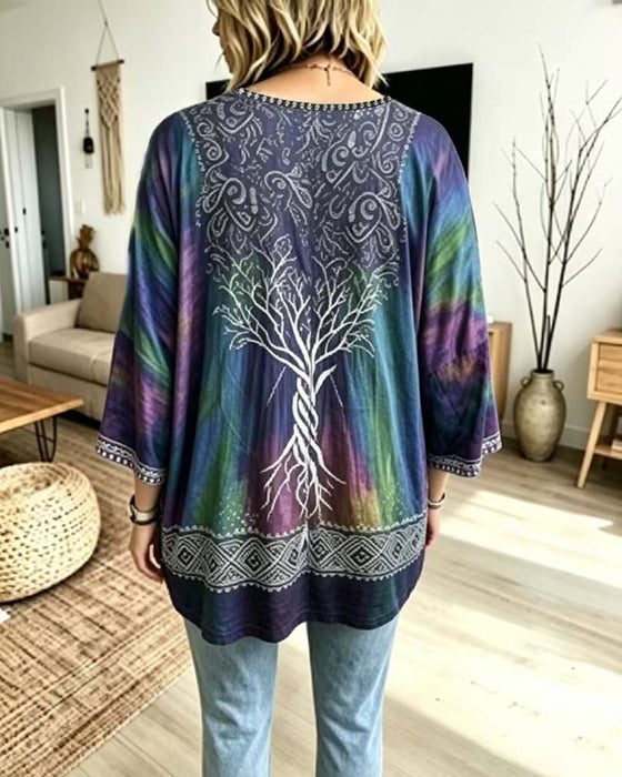 Blus V-Hals Ombre Färgblock