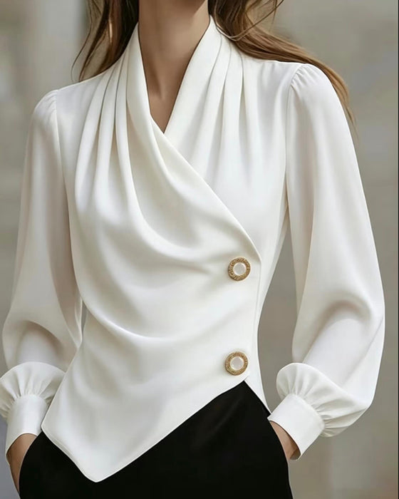 Blus Draperad Mode V-Hals