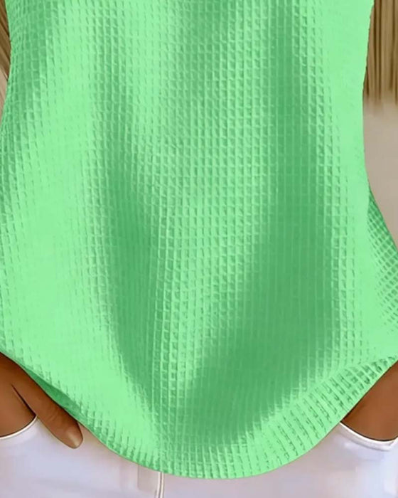 Tank Top Rundhalsad Ärmlös Våffla Knapp