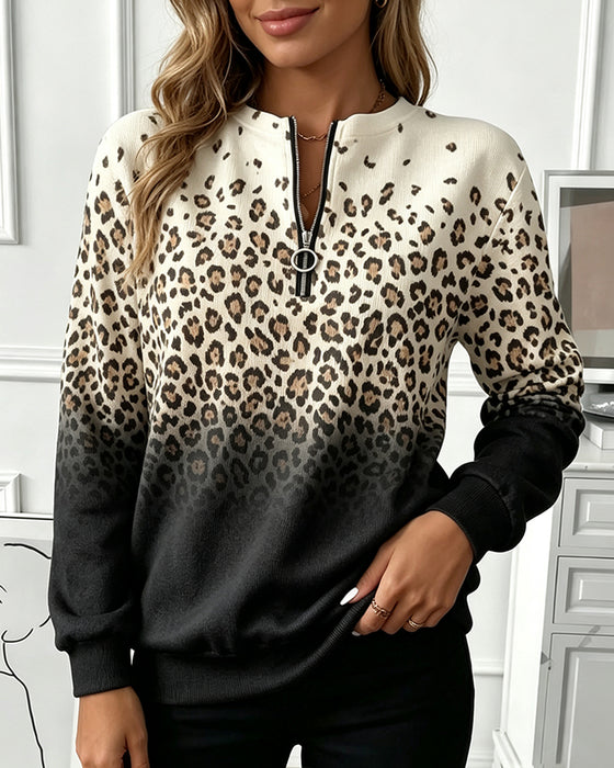 Sweatshirt Blixtlås Gradient Leopardmönster