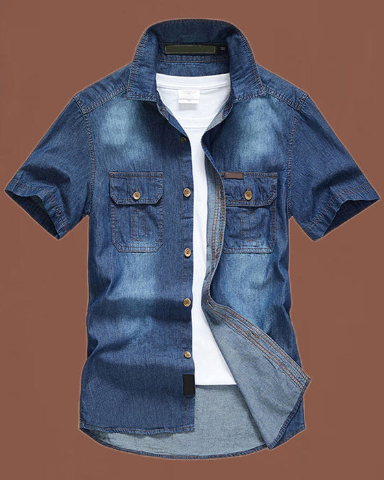 Skjorta Denim Kort Ärm Herr
