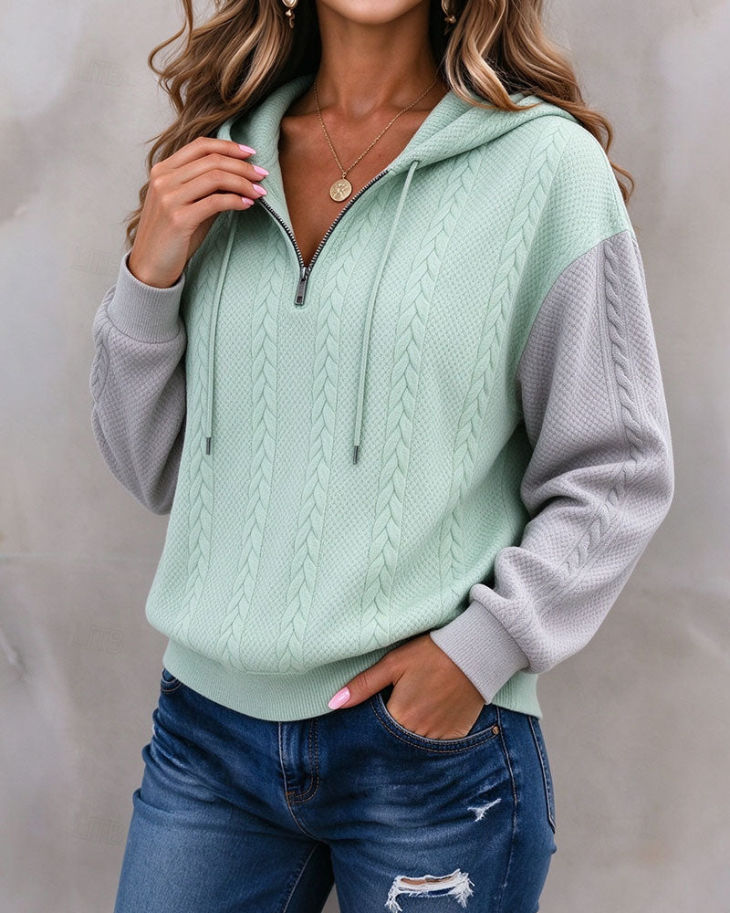 Sweatshirt Med Huva Dragkedja Kontrast