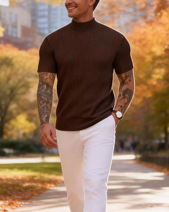 T-Shirt Mock Neck Herr Kort Ärm