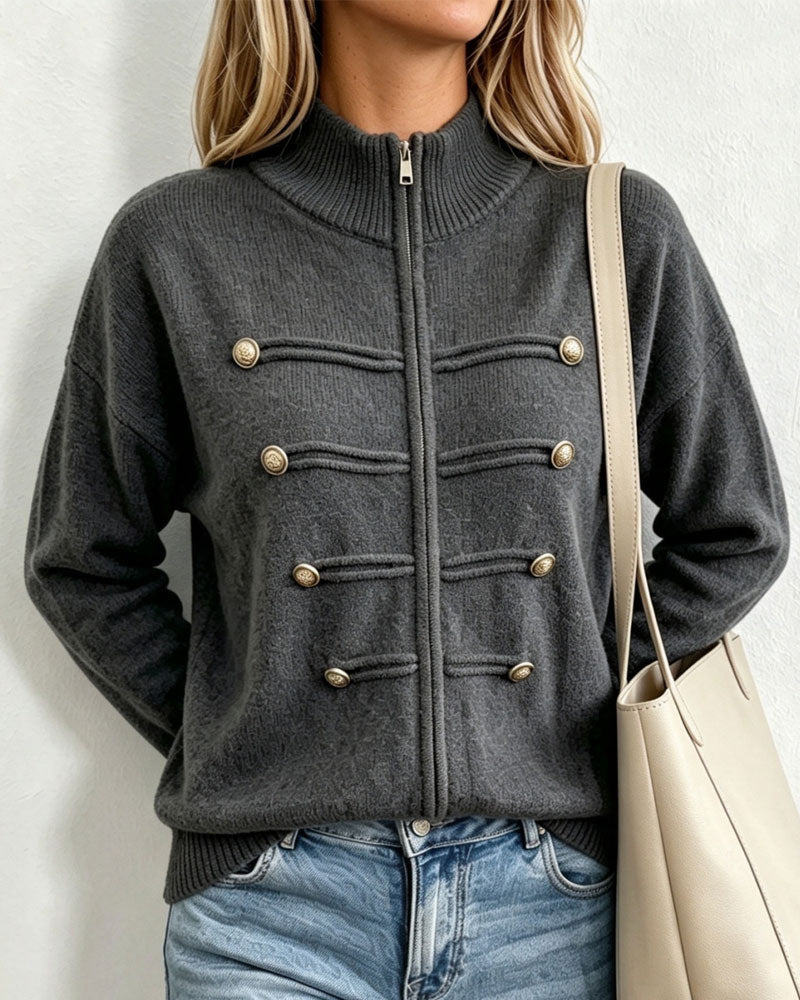 Cardigan Mandarin Krage Mode Dragkedja Stickad