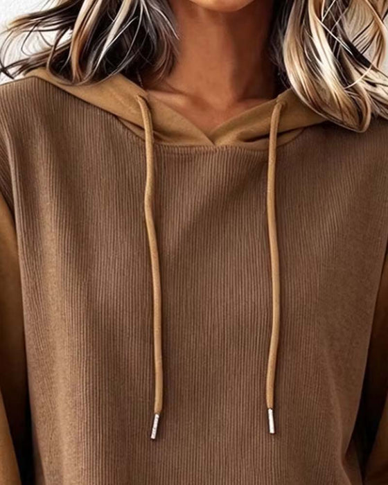 Hoodie Färgblock Huvförsedd Asymmetrisk Fåll