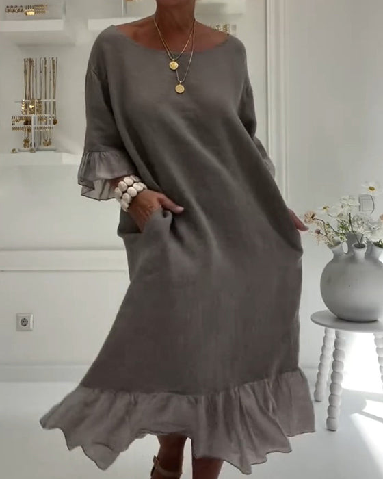 Klädning Ruffle Ficka Casual