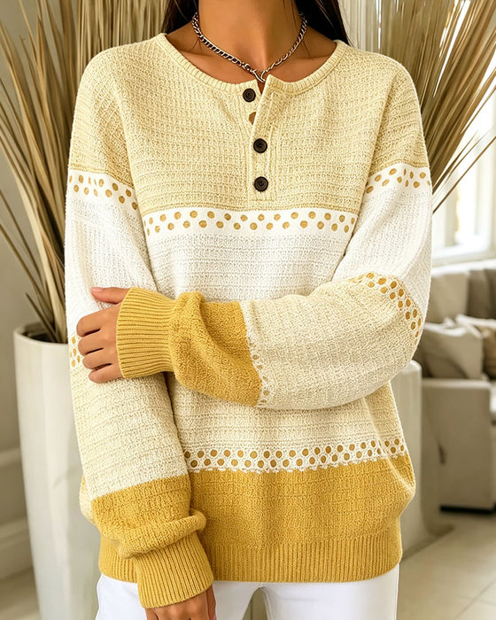 Sweatshirt Färgblock Våffelstickad Henley Pullover