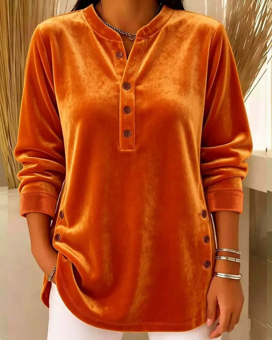 Blus Casual Lång Ärm Henley