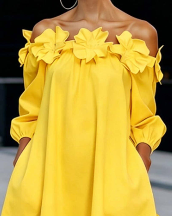 Klänning Off-Shoulder Blommig Accent