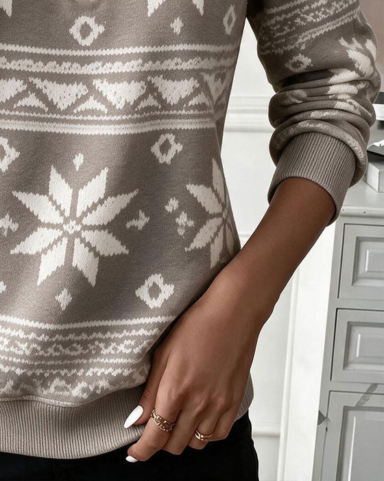 Sweatshirt Tryck Halv Dragkedja Ståndkrage