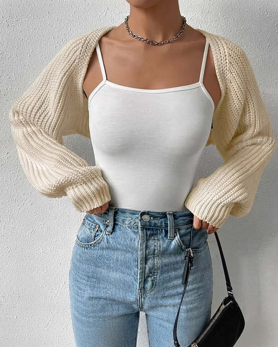 Cardigan Solid Färg Lång Ärm Kort