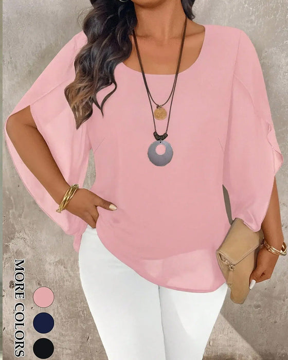 Blus Rundhalsad Oregelbunden Solid