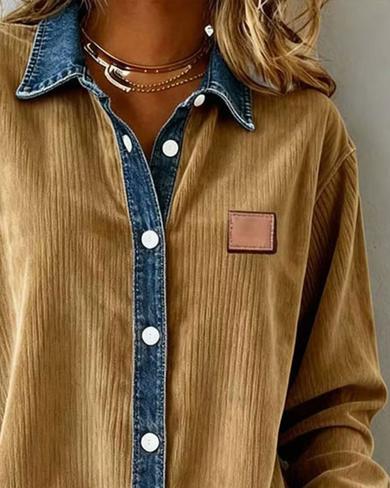 Skjorta Denim Patchwork Manchesterväv