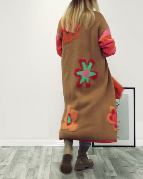 Blommönster avslappnad lång cardigan