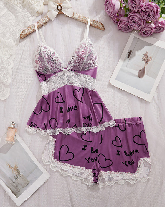 Set Spets Lapptäcke Sexig Pyjamas