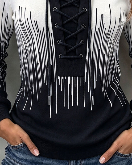 Sweatshirt Knyt Linje Färgblock Figursydd