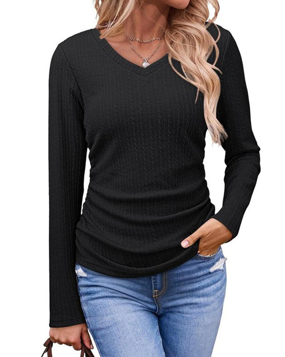 Blus V-Hals Slim Fit Texturerad