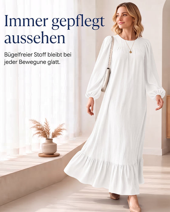Klädning Rundhalsad Bubbel Ärm Ruffle