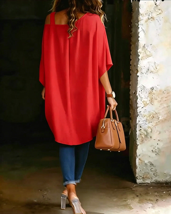 Blus Asymmetrisk Cold Shoulder Enfärgad Avslappnad