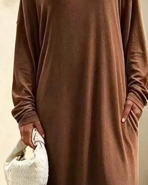 Klänning Asymmetrisk Off-Shoulder Lång Ärm Ficka Maxi