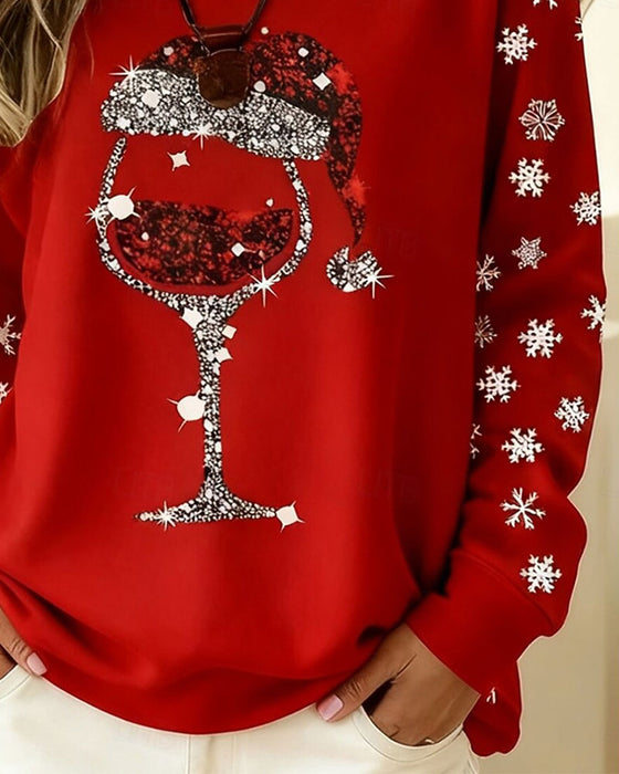 Topp Rundhalsad Jul Stil Lång Ärm