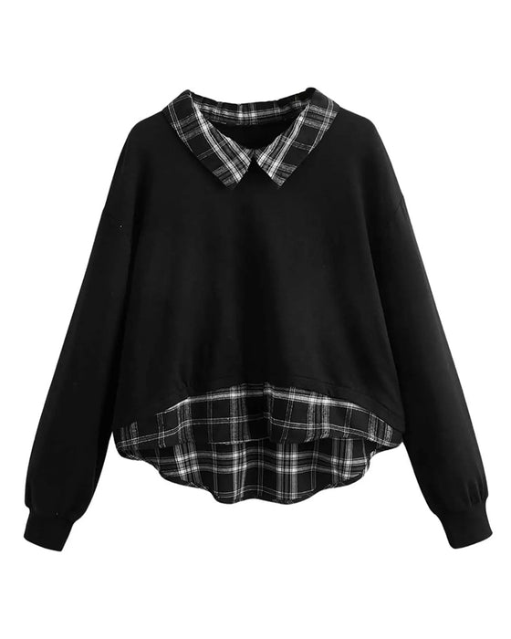 Sweatshirt Rutig Krage Fejk Tvådelad