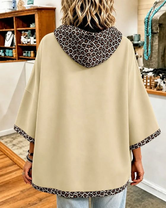 Hoodie Leopardmönster Lapptäcke Med Huva 3/4 Ärm