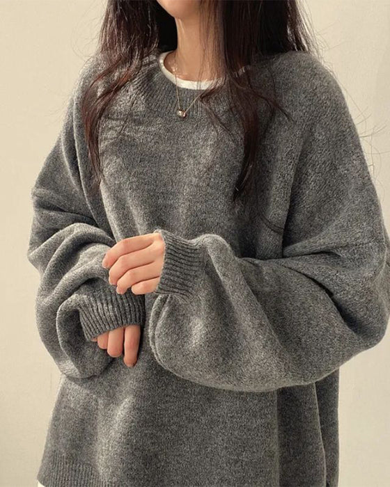 Pullover Rundhalsad Sida Slits