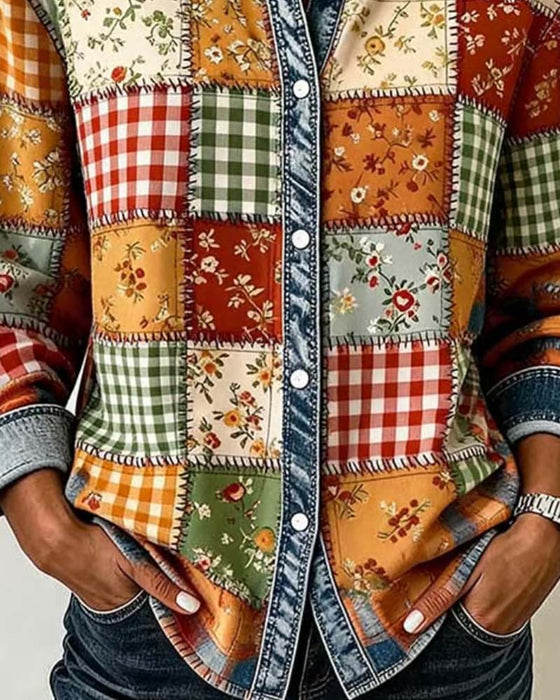 Topp Krage Rutigt Denim Patchwork