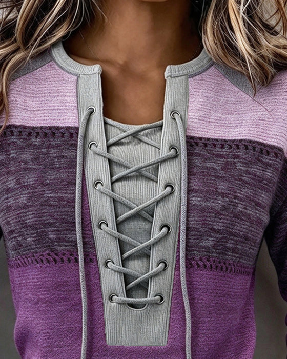 Sweatshirt Knyt Randig Färgblock Figursydd