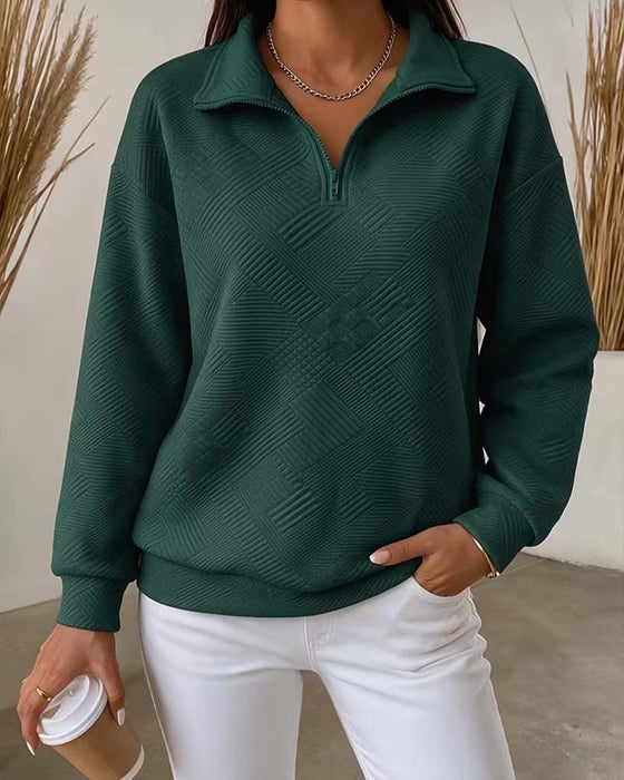 Sweatshirt Enfärgad Halv Dragkedja Kavajkrage