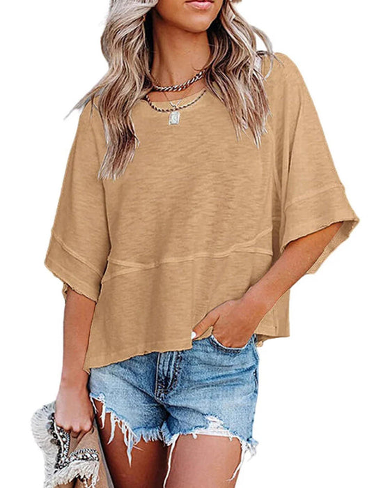 T-Shirt Utan Slits Lappad Enfärgad Klockärm