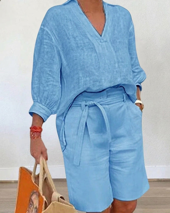 Set Solid Casual Shorts