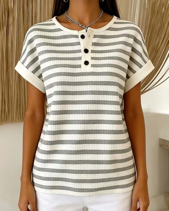 T-Shirt Randig Våffla Henley
