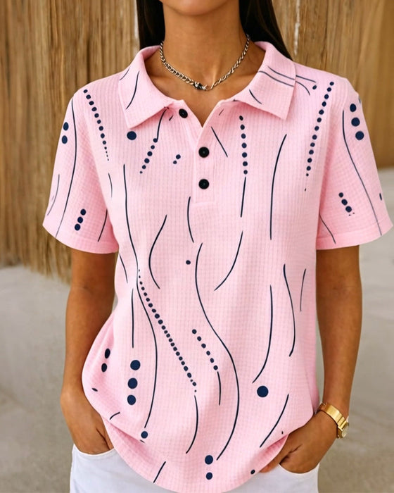 Blus Polo Krage Linje Knapp