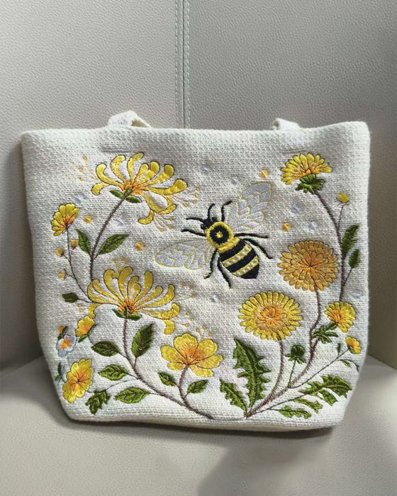 Väska Handgjord Virkad Bi Broderad Tote