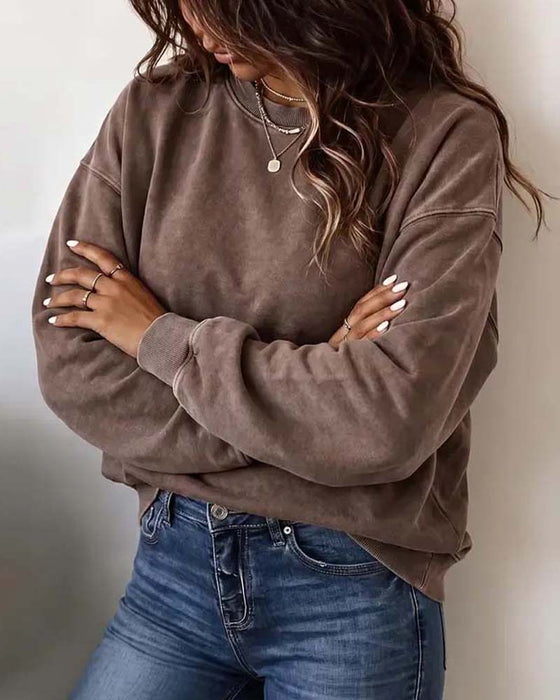 Sweatshirt Rund Hals Nedfallande Axel Lång Ärm Löst Sittande