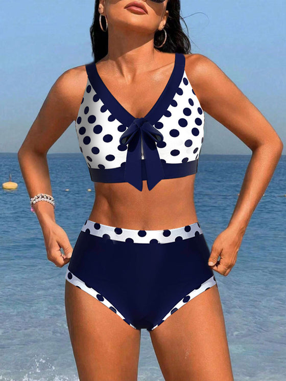 Hög midja Patchwork prickiga bikinis