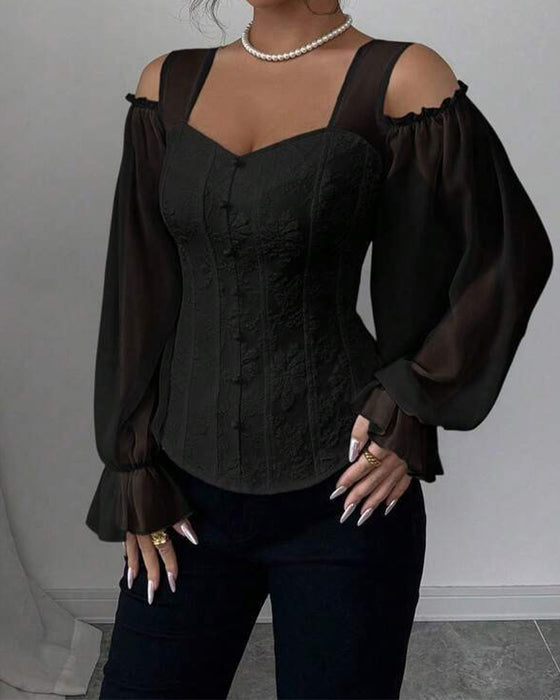 Blus Off-Shoulder Lång Ärm Midja