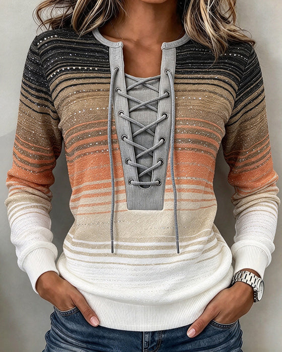 Sweatshirt Randig Slim Fit Kontrast Remmar