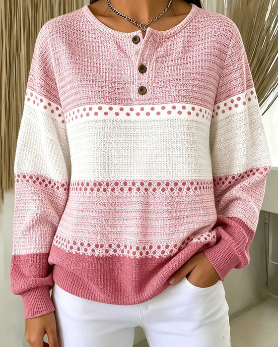 Sweatshirt Färgblock Våffelstickad Henley Pullover